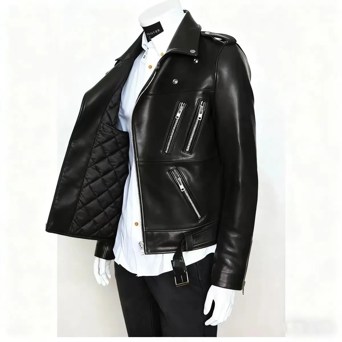 Winter and Autumn Men's Oversized Button-down PU Leather Coat with Multiple Zippers Polo Jacket, with Many Zippers