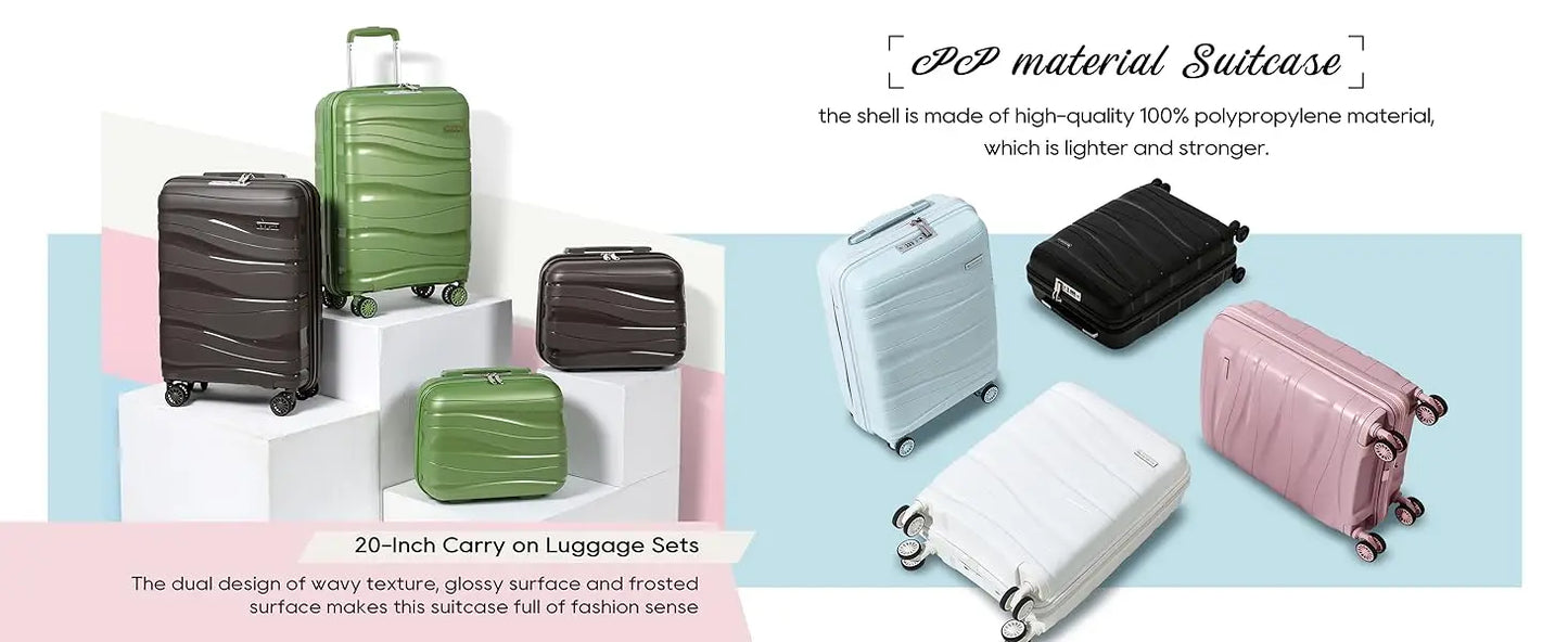 Melalenia 3-Piece Carry-on Luggage Set PP Material Suitcase with Spinner Wheels Hardside TSA Lock