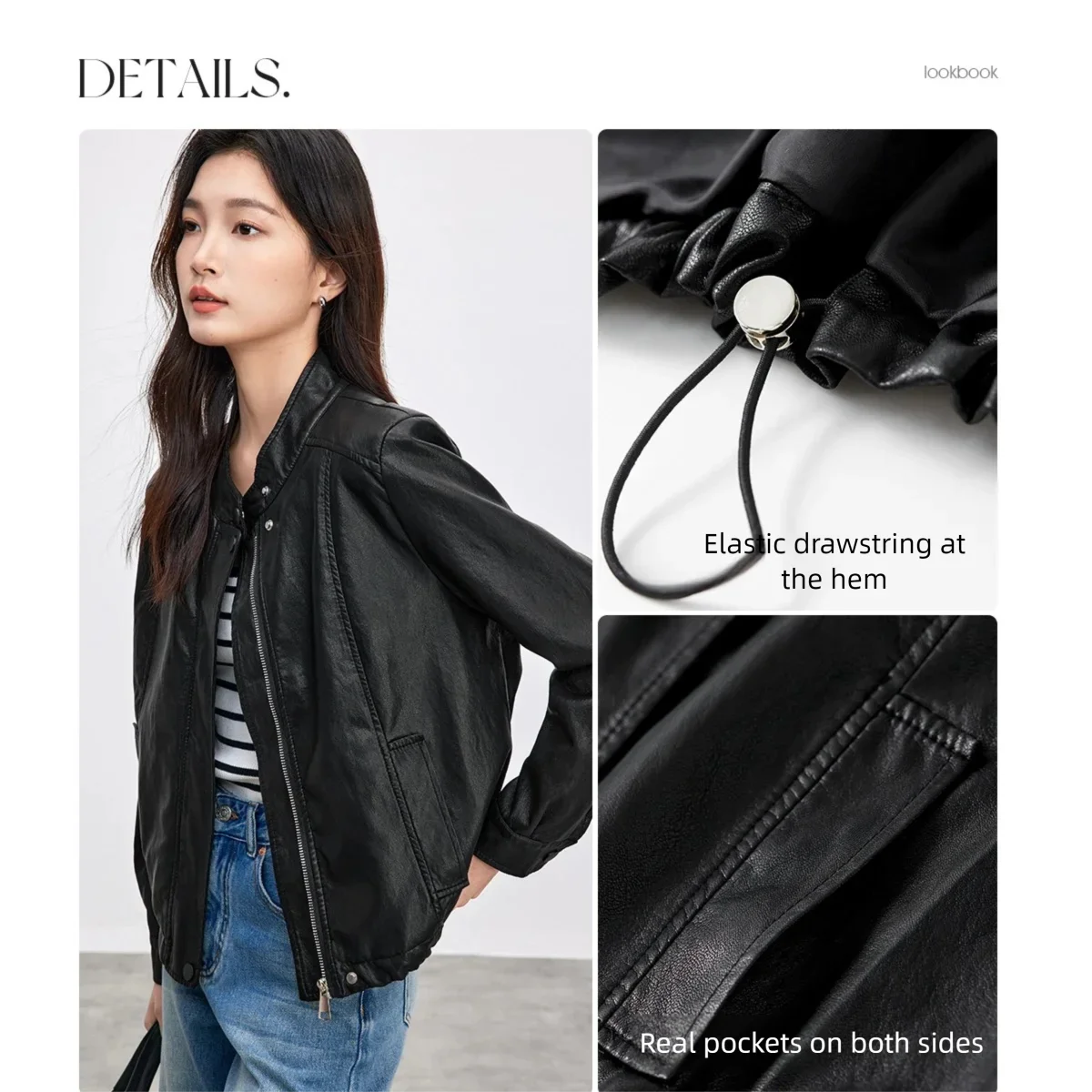 SENTUBILA Women Stand Collar Short PU Leather Jacket 2026 Autumn Winter Ladies Zipper Windproof Cropped Pu Jacket  W51G80160