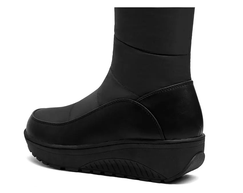 Women Warm Fur Mid-calf Snow Boots Round Toe Red Black Down Crystal Dec Party Travel Lady Wedge Platform Winter Plush Half Boots