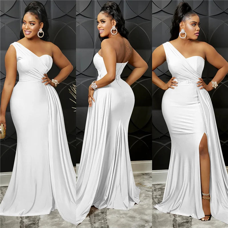 Sexy One Shoulder Elegant Evening Dresses for Women Party Night Mermaid Dress Backless Side Split Bodycon Long Dress Vestidos