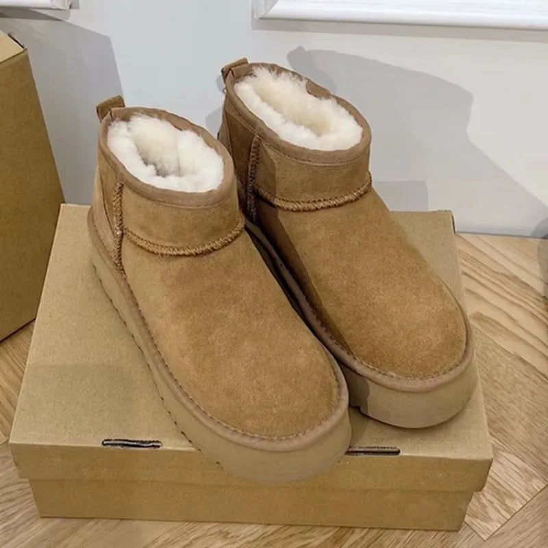 Women shoes high quality cheap 2026 cowhide fashion ankle woman artificial plush snow boots warm shoes large size 42