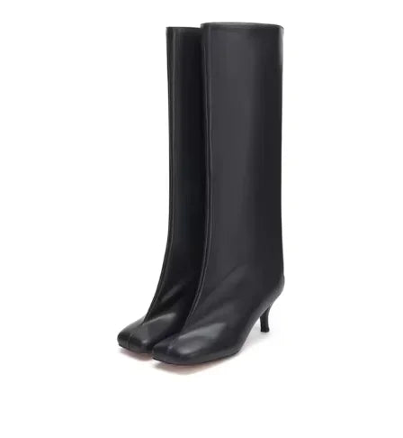 2025Women's Autumn and Winter New Slim Fit High Heels Knee High Boots Fashionable Plus Size Medium Long Boots Knight Boots