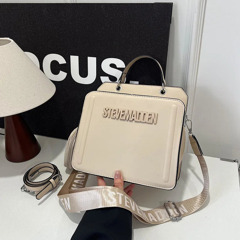 Trendy Commuter Women's Shoulder Bag Fashionable Letter Print Simple Urban Style PU Material Medium Size Zipper Opening Cross...
