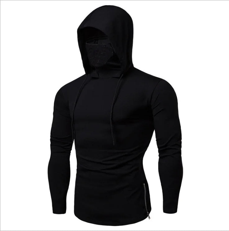 Mens Gym Hoodie Sleeveless with Mask Sweatshirt Hoodies Casual Splice Large Open-Forked Male Clothing Mask Button Sports Hooded