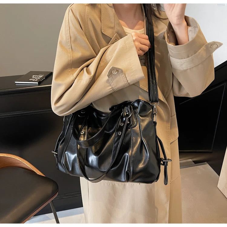 Large Capacity PU Shoulder Bag Rivet Buckle Thread Solid Casual Tote Crossbody Bag 2025 Hot Sale Bags for Women Bolsas Femininas