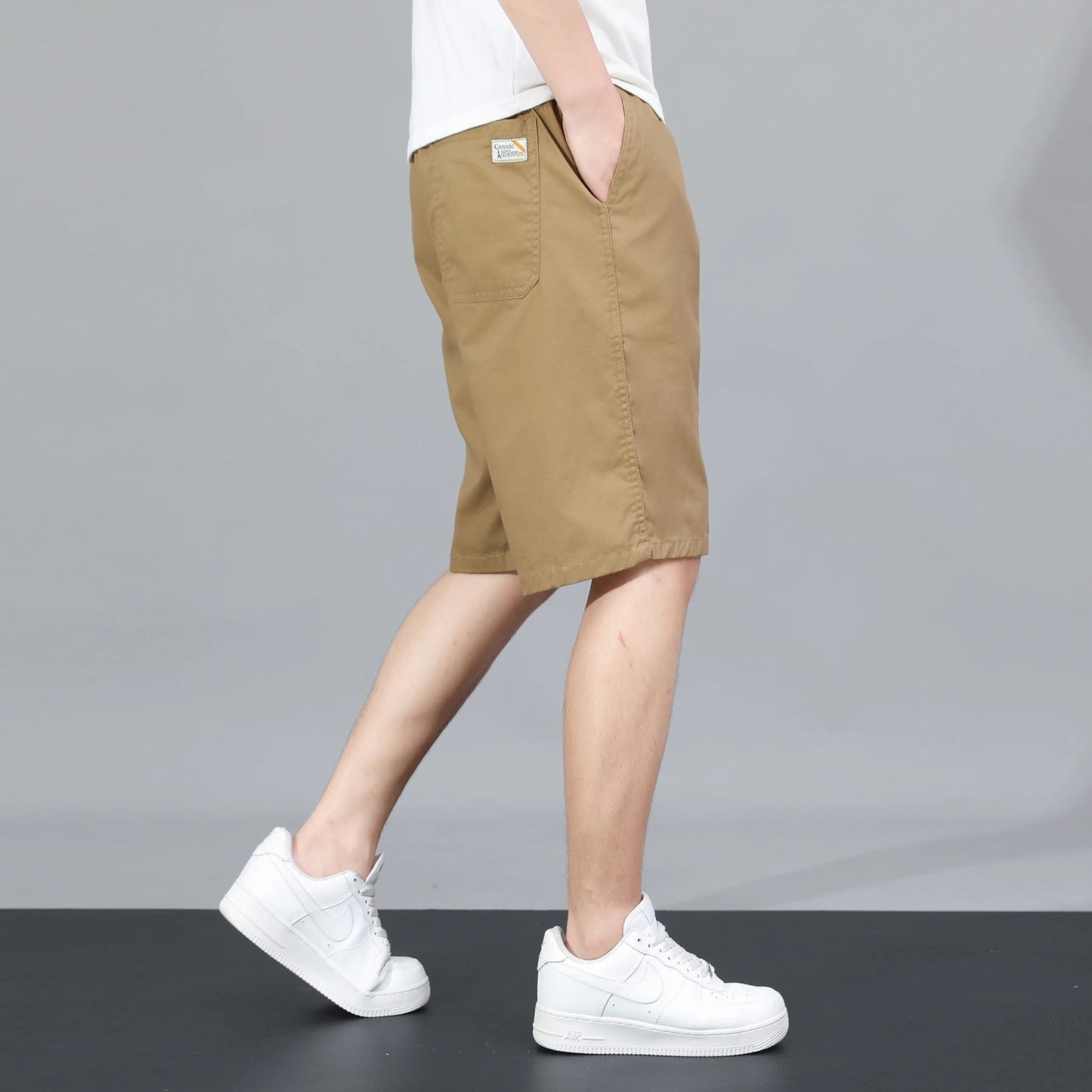 Zipper Pocket Workwear Shorts Mens Knee Cargo Pants 2026 Summer Cotton Shorts Men Climbing Jogger Elastic Waist Sports Work Wear