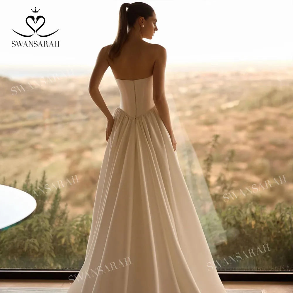 Luxury Sleeveless Wedding Dress Civil Sweetheart A-Line Plus Size Princess Bride Gown SwanSarah P650 Custom Vestido De Novia