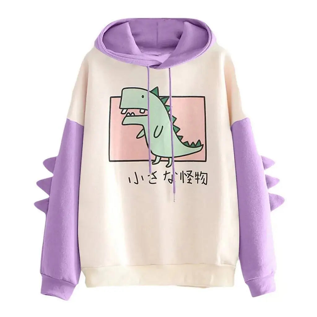 Y2K Style Women Dinosaur Hoodies Cute Horns Hooded Sweatshirts Autumn Winter Hawaii Pullovers Halloween Teenager Matching Wear