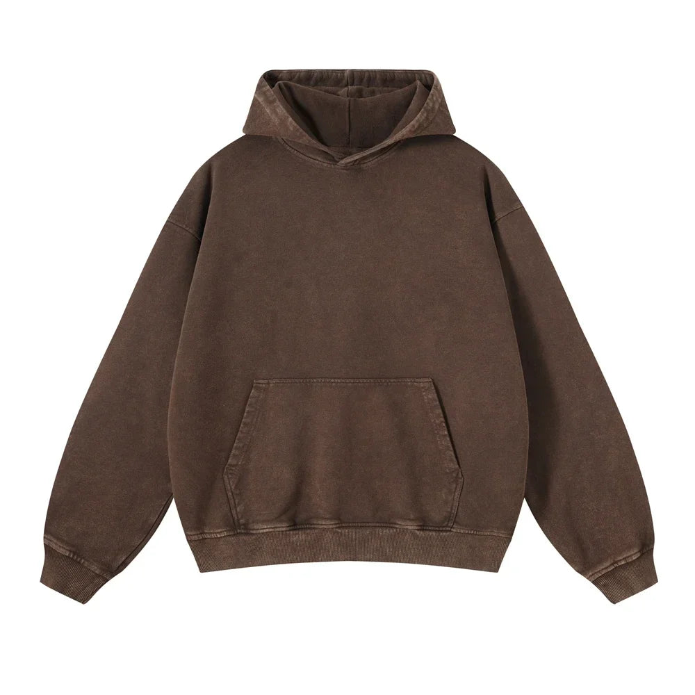 2024 Autumn Winter Men 420gsm Hoodies Streetwears High Street Heavy Weight Washed Cotton Sweatshirts Brand Tracksuit