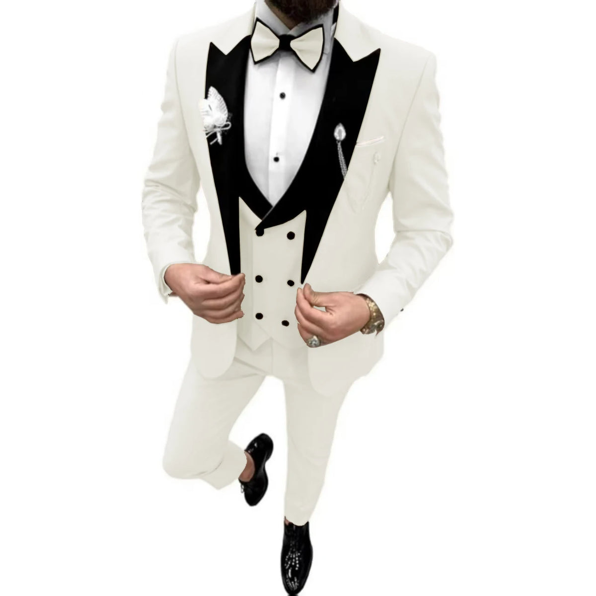 Elegant Men Suit Customized 3 Piece Blazer Vest and Pants Set Tuxedo Suits for Men Velvet Peak Lapel Formal Men Suit for Wedding