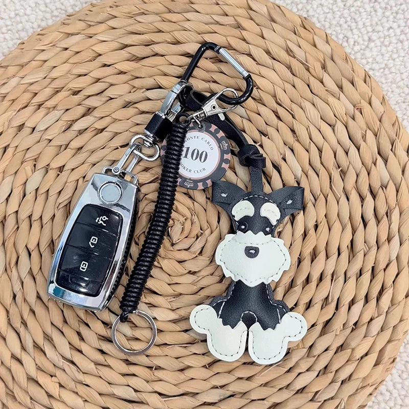 Lovely PU Leather Schnauzer Keychain Cute Puppy Animal Hanger Dog Fashion Bag Pendant Creative Woven Rope Keyring Bag Charms New