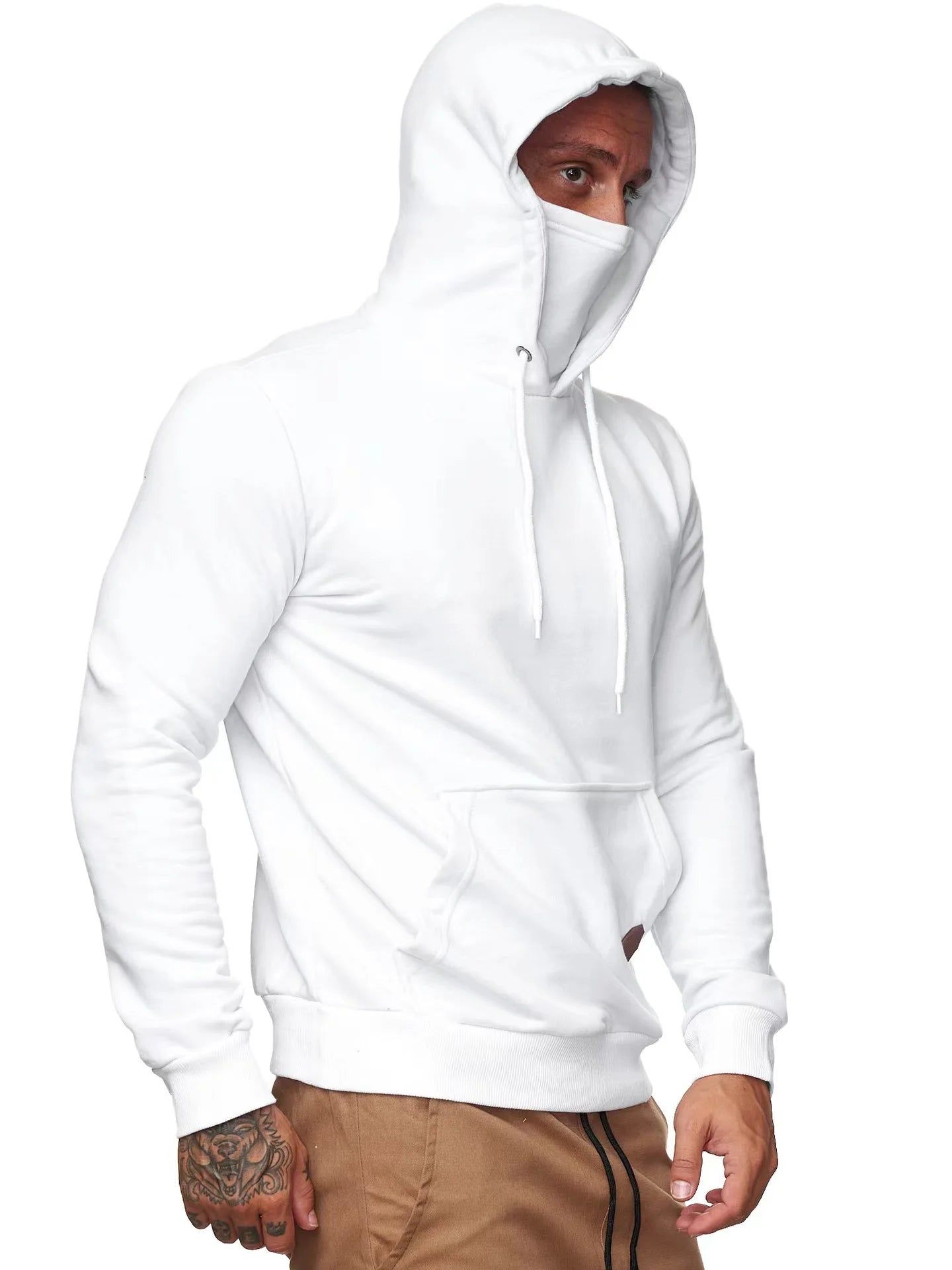 Mens Gym Hoodie Sleeveless with Mask Sweatshirt Hoodies Casual Splice Large Open-Forked Male Clothing Mask Button Sports Hooded