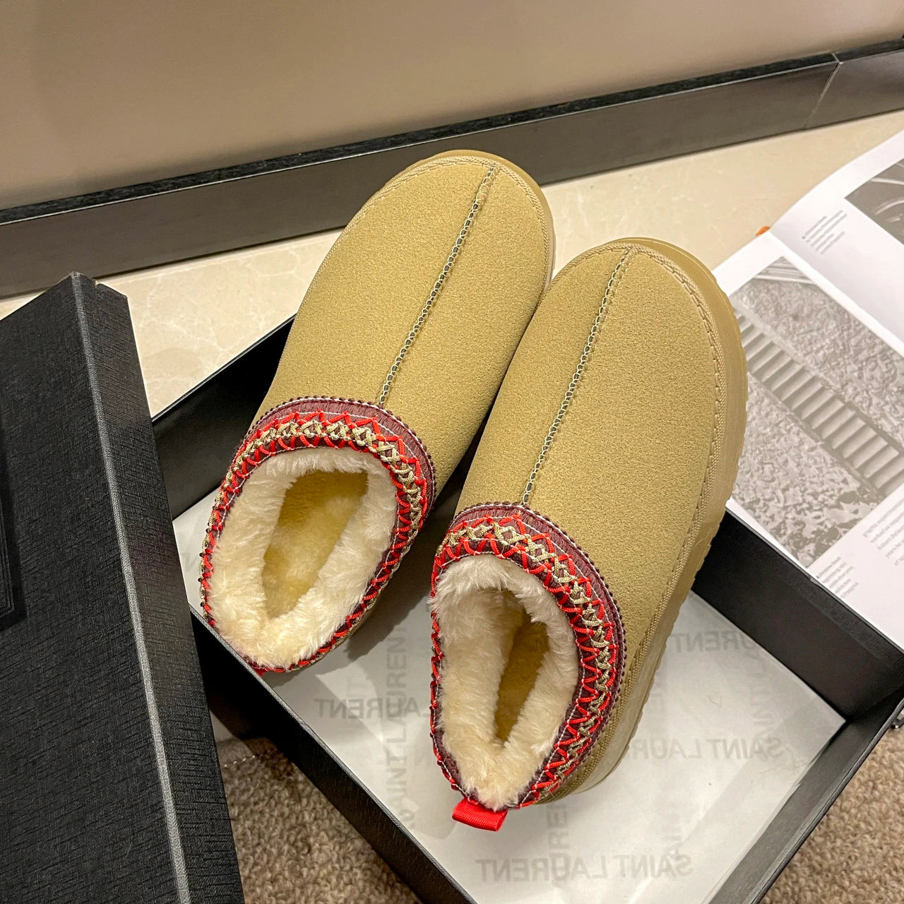 Snow Boots Women 2026 Winter New Short Cashmere Warm Thick-soled Shoes Without Heels Wool Half Slippers Women's Cotton Shoes