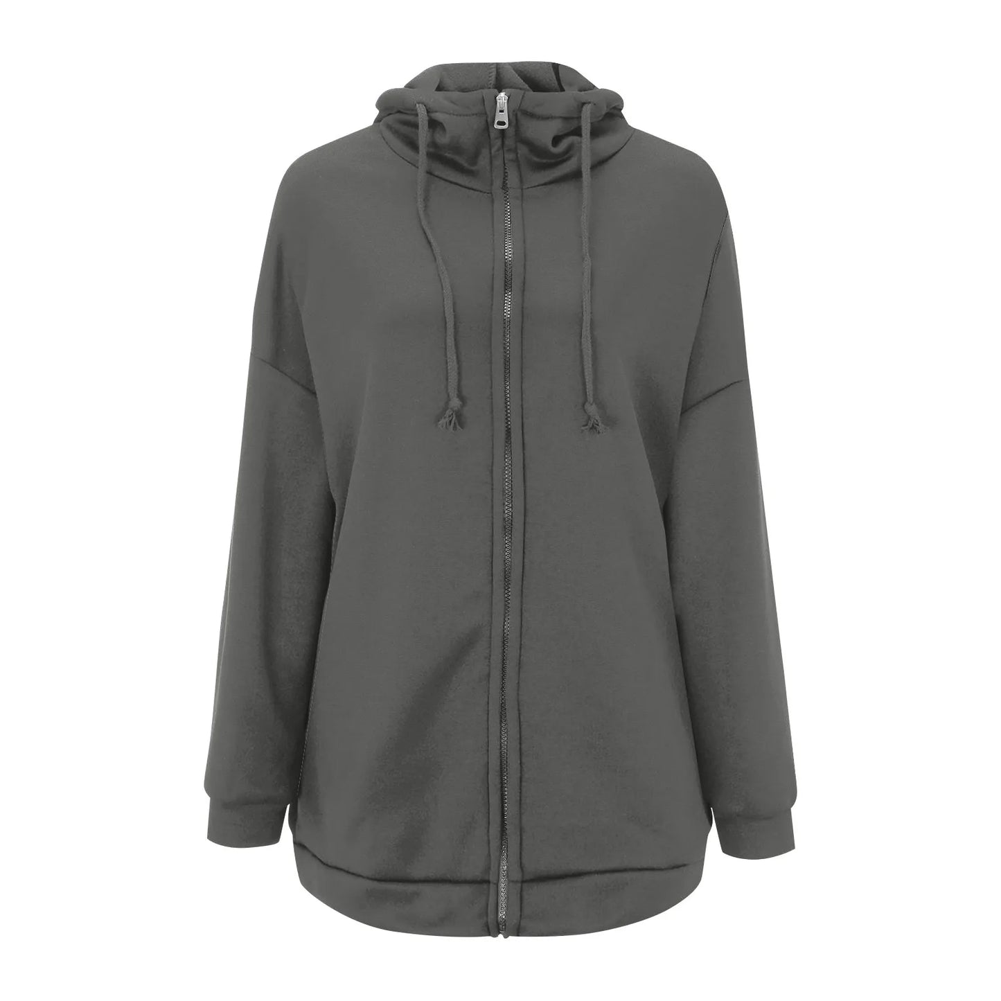 Plus Size Long Hoodies Tunic Fashion Long Sweatshirts Solid Color Fleece Knitted Zip Up Jackets With Pockets For Women