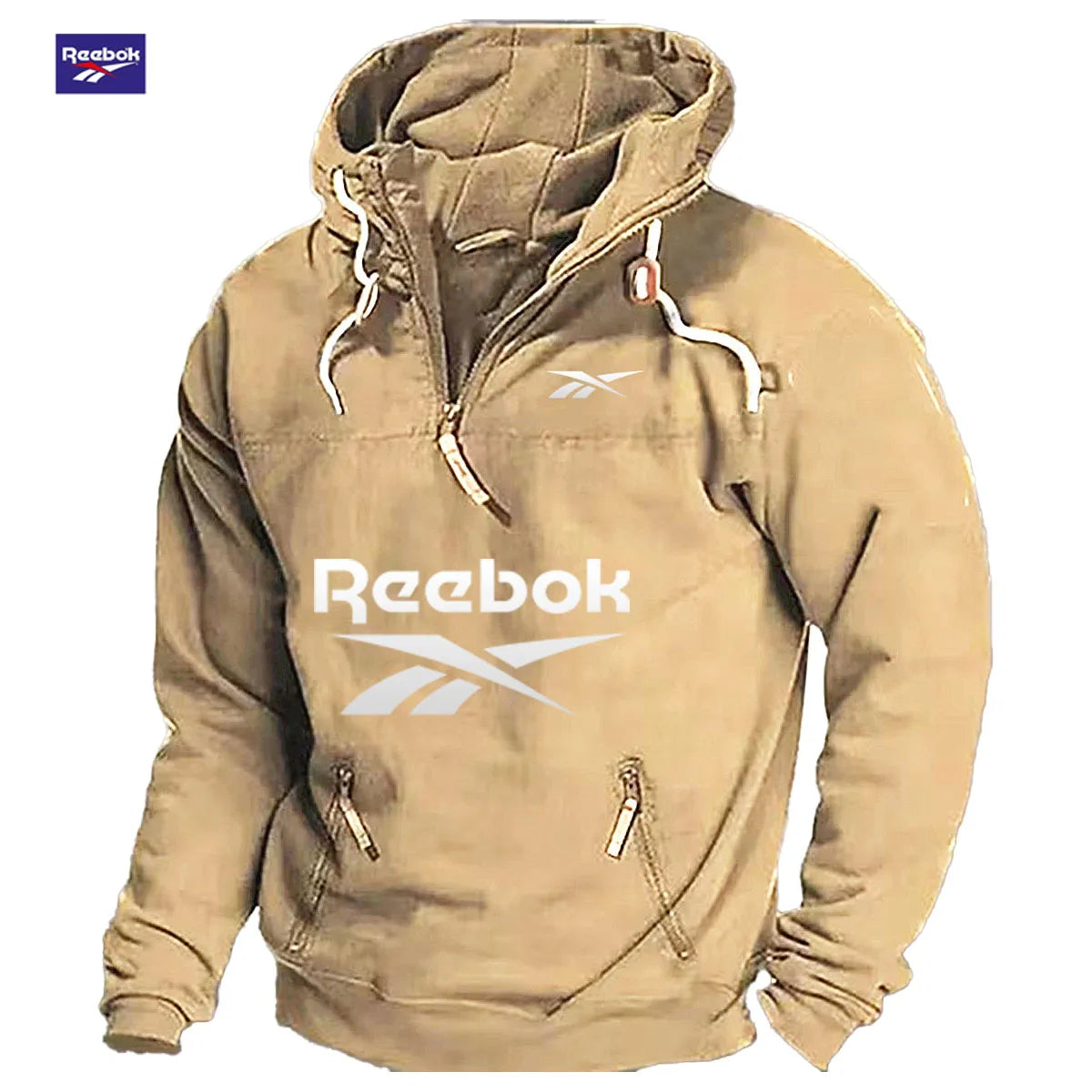 Reebok Men's Winter-Spring Warmth Hooded Sweatshirt - Daily Outdoor Multi-Pocket Zippered Comfortable Top - Solid Color Classic