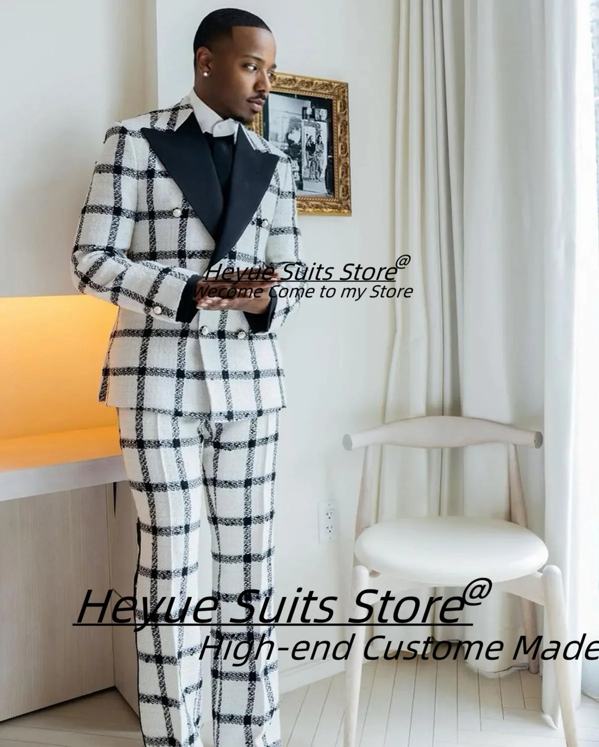 British style White Men Suits Slim Fit Peak Lapel Groom Tuxedos 2 Pieces Sets Casual Male Blazers  Double Breasted Costume Homme