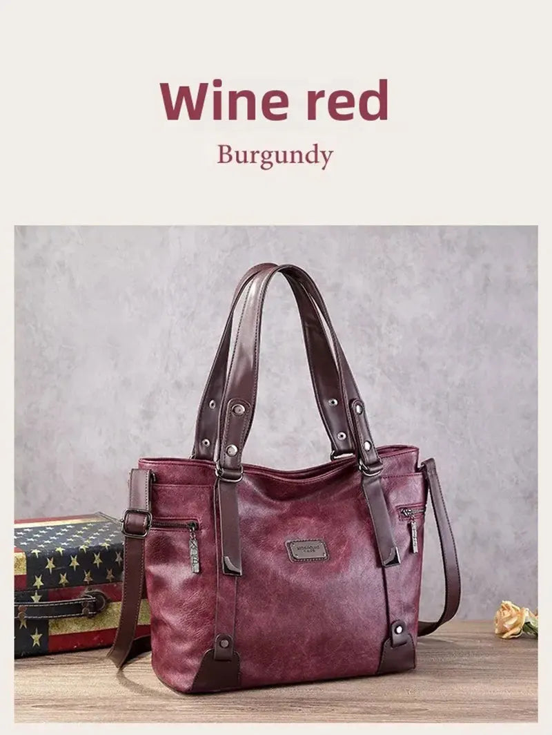 Vintage Women's Tote Bag 2025 New PU Leather Shoulder Bag Large Capacity Handbags Retro Style Crossbody Bags for Women