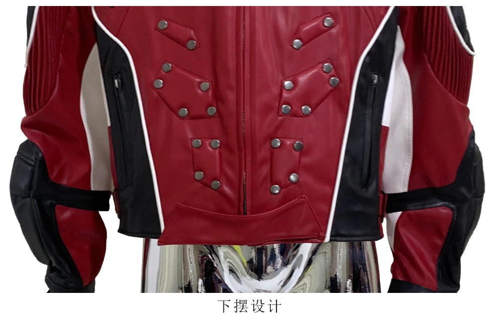 Nerazzurri Autumn Winter Short Color Block Pu Leather Racer Jacket Men Shoulder Pads Rivet Zipper Luxury Designer Clothes 2025