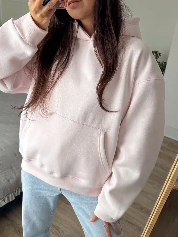 Winter Warm Hoodies Oversized For Women With Fleece Inside Yellow Thick Sweatshirts With Hooded Women Pink Hoodies Velvet Winter