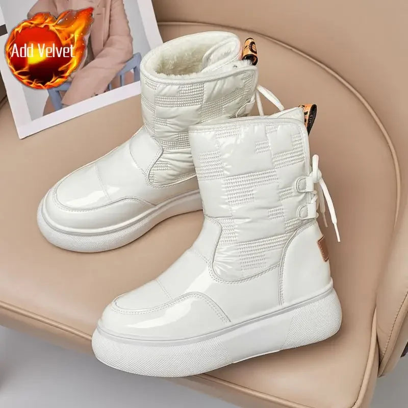 White Half High Waterproof Women's Snow Boots Lace-up Goth Plush Warm Quality on Offer Y2k Padded Large Size Hot Ladies Shoes