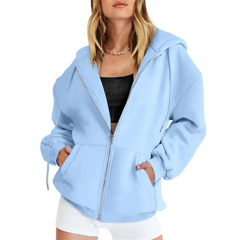 Spring Autumn Winter Fashion Zipper Hoodies Women Cardigan Coat Daily Long Sleeve Tops Versatile Casual Hoodies Women Sweatshirt