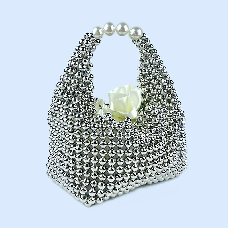 European and American high-end texture handmade silver beaded pillow bag, banquet bag, fashionable and versatile
