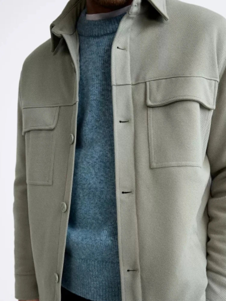 Spring Menswear Texture irt Jaet Multi-ket Workwear Sle Casual Long Sve Collared Outerwear for Middle Youth