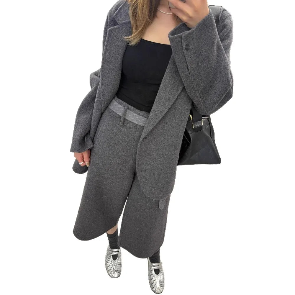 Autumn Winter Double-Sided Cashmere Coat Korean Style Suit Woolen Blazer Women Design Sense Set Korean Fashion Elegant