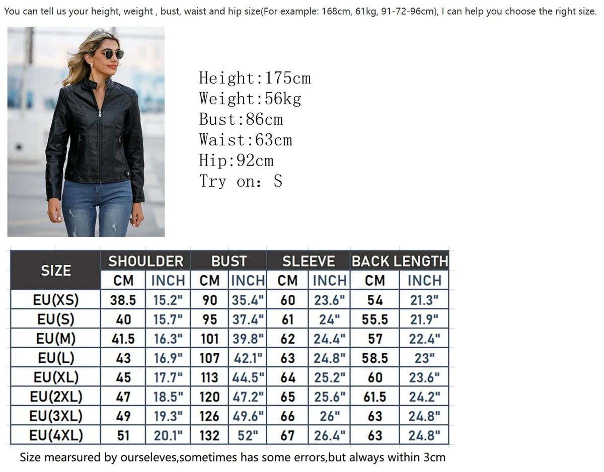 Women Moto Biker Zipper Jacket 2026 Faux Leather Jacket Women Spring Autumn Coat Black Brown Red Purple Navy Coffee Black XS 4XL