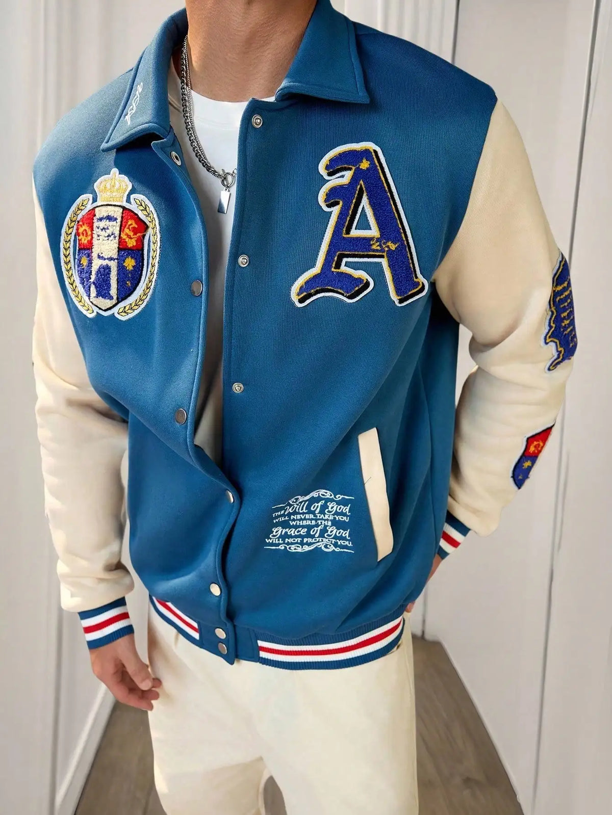DIYIE Men's Patchwork Baseball Jacket, Long Sleeve Er Coat, Men's Varsity Jacket, Baseball Jackets Men Women Custom Jacket