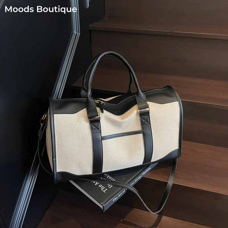 Oversized Travelling Handbags For Women Cotton Fabric Large Capacity Airplane Luggage Bag Simple Fashion Shoulder Crossbody Bags