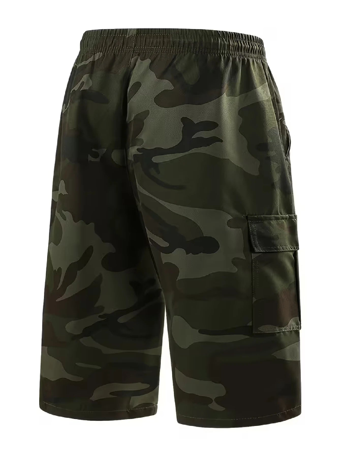 Men's Casual Cargo Shorts — All-Over Print, Non-Stretch Woven Fabric. Features a Dual Elastic Waistband and Drawstring Design; A