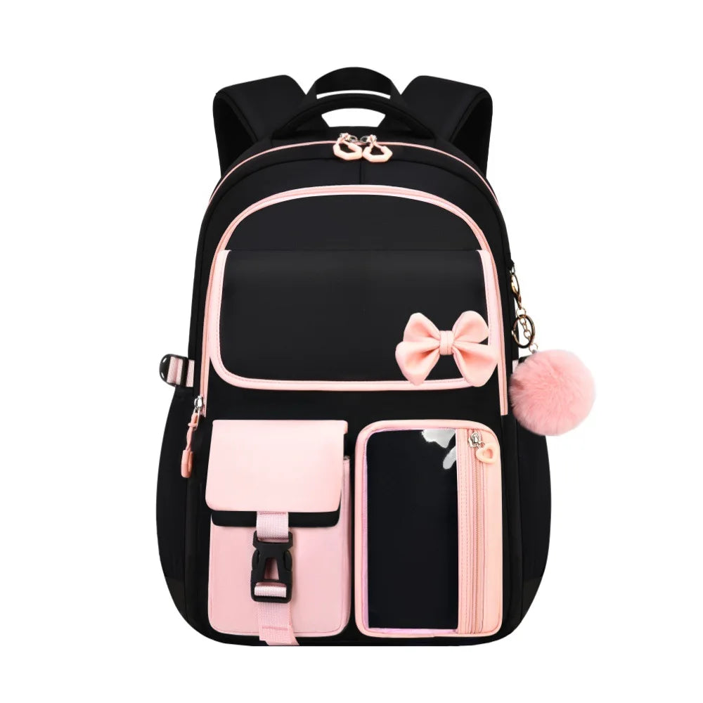 Three-piece Purple School Bag Set Casual with Pen Bag Students Schoolbag Durable with Lunch Bag Large Capacity bow Backpack book
