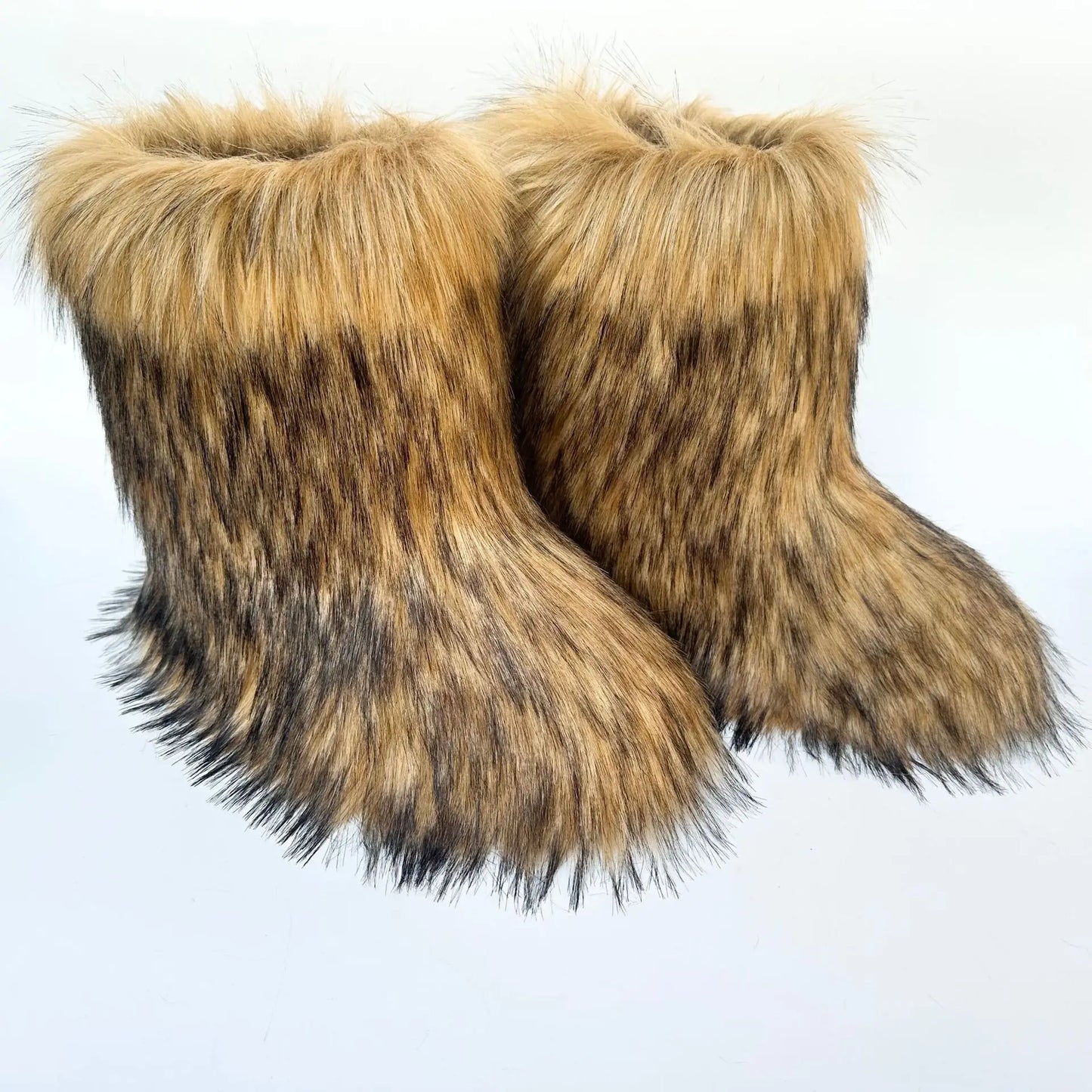 Cute High Quality Faux Raccoon Fox Fur Shibuya Gal Thickened Plus Size Mid-Calf Faux Fur Warm Winter Snow Boots for Women