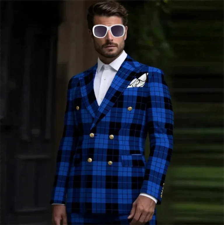 British Style Plaid Check Suits Men 2 Pieces Sets Double Breasted Prom Blazers Customized Man Business Daily Party Tuxedos