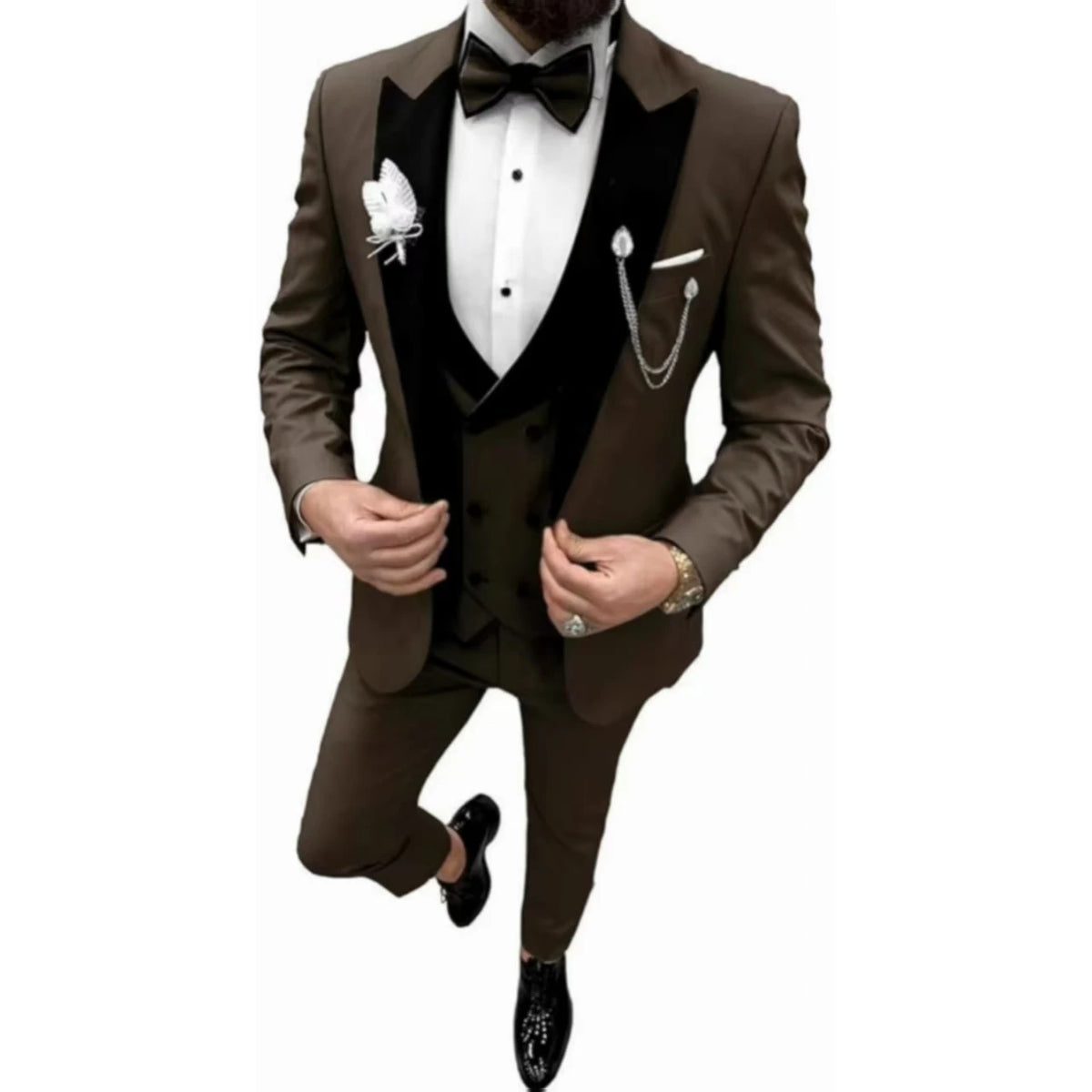 Elegant Men Suit Customized 3 Piece Blazer Vest and Pants Set Tuxedo Suits for Men Velvet Peak Lapel Formal Men Suit for Wedding