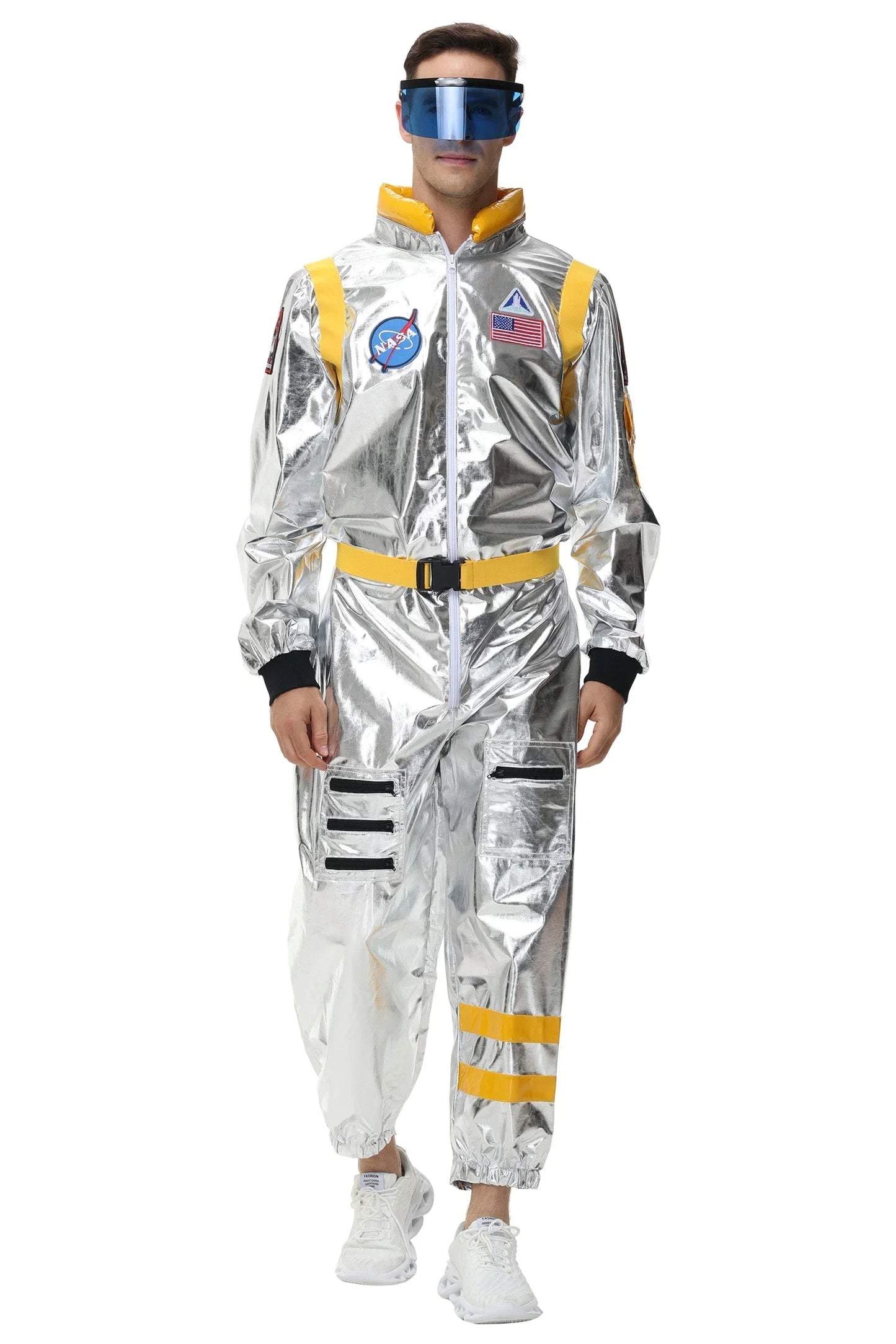 Adults Silver Astronaut Costume Space Suit Men Women Couple Jumpsuit Cosplay Halloween Carnival Party Dress Up