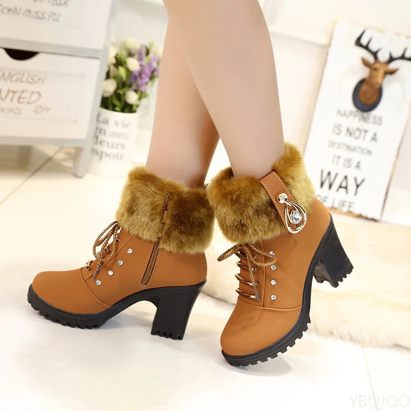 Fashionable versatile snow boots women thick soles increased height casual comfortable short boots winter warm cotton shoes