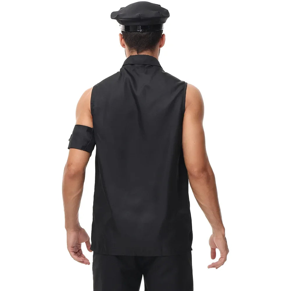 Halloween Costumes for Men America U.S. Police Dirty Cop Officer Costume Black Top Shirt Fancy Cosplay Clothing