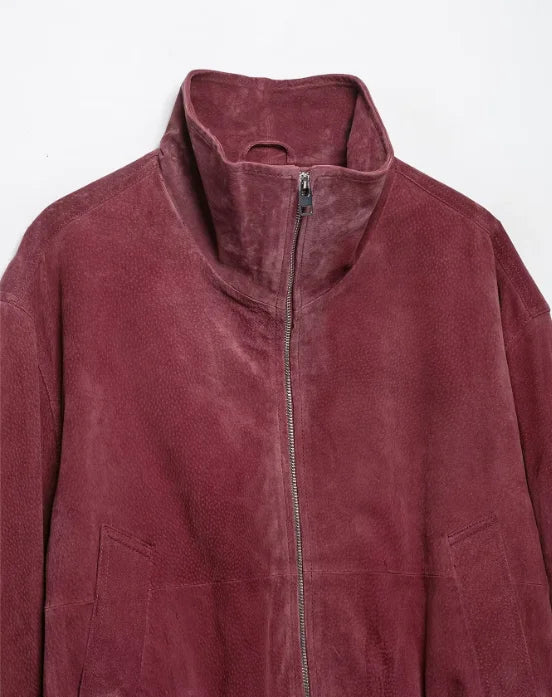 Women Stand Collar Leather Pilot Jacket Red Zipper Cropped Coat Fashion Casual Fashion Outerwear 2026 New Arrival Streetwear