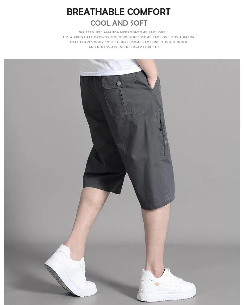 Zipper Pocket Workwear Shorts Mens Knee Cargo Pants 2026 Summer Cotton Shorts Men Climbing Jogger Elastic Waist Sports Work Wear