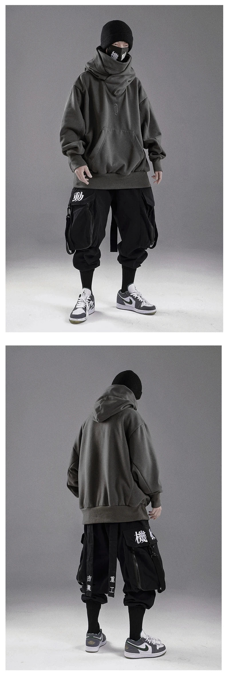 Embroidery Turtleneck Sweatshirt Oversized Y2K Men Women Hoody Japanese Ninja Hoodies Autumn Hip Hop Fleece Pocket Streetwear
