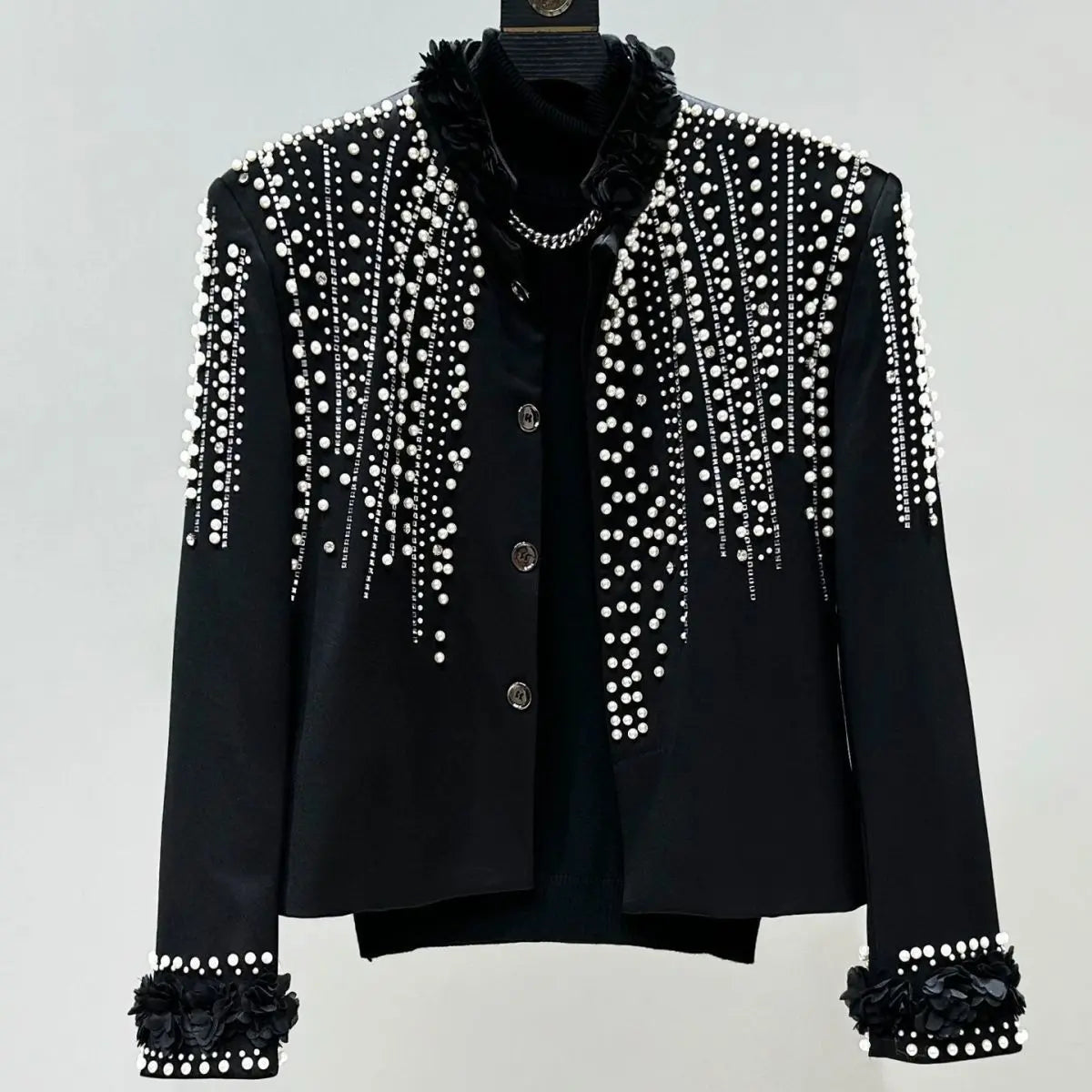 Fashion Men's Jacket Spring Autumn High-End Pearl Niche Personality Design Short Men's Stand Collar Coat