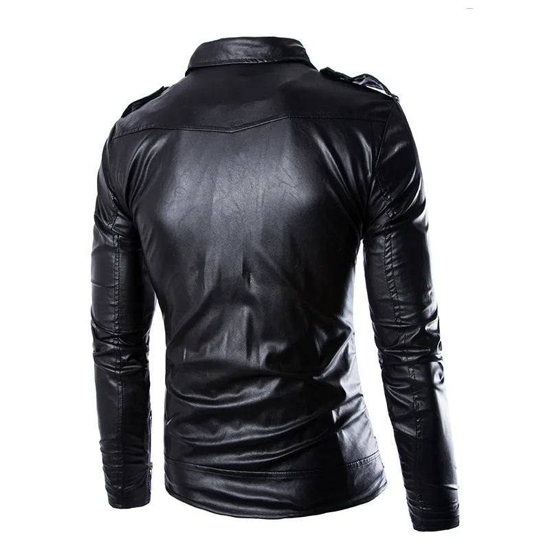 QICHE Men's Leather Jacket 2026 Slim PU Motorcycle Style Men's Jacket Fashion New Long Sleeve Casual Outerwear Coat For Men