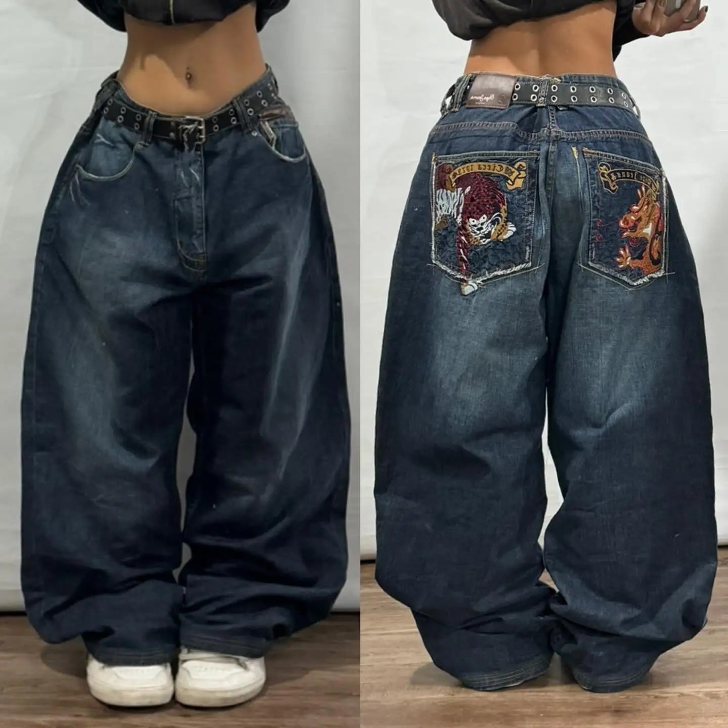 New Jeans Female Y2K American Harajuku Retro Washed Loose Jeans Street Fashion Casual Gothic High Waist Pants For Men and Women