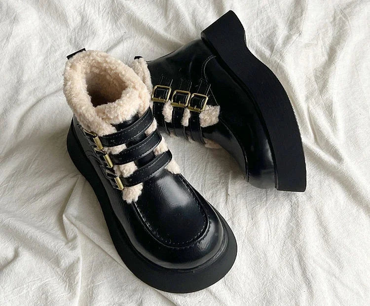 Lace-up Elegant With Medium Heels Padded Women's Snow Boots Laces Ladies Shoes Y2k Protective Plush Comfortable High Quality 39