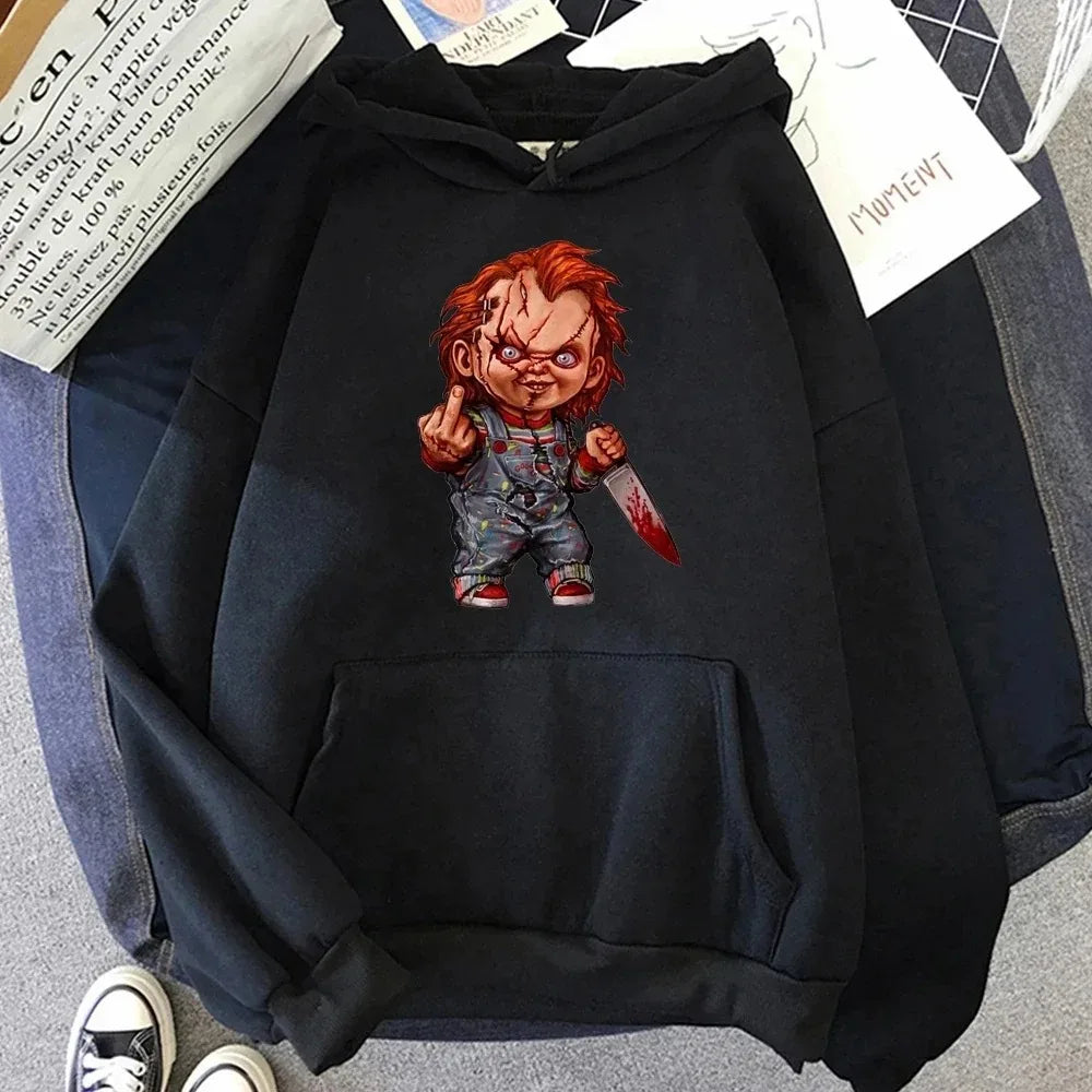 Men Fashion Hoodie Japanese Y2k Fleece Sweatshirt Pullovers Halloween Sweatshirts Men's Clothing Pullovers Horror Chucky Hoodies