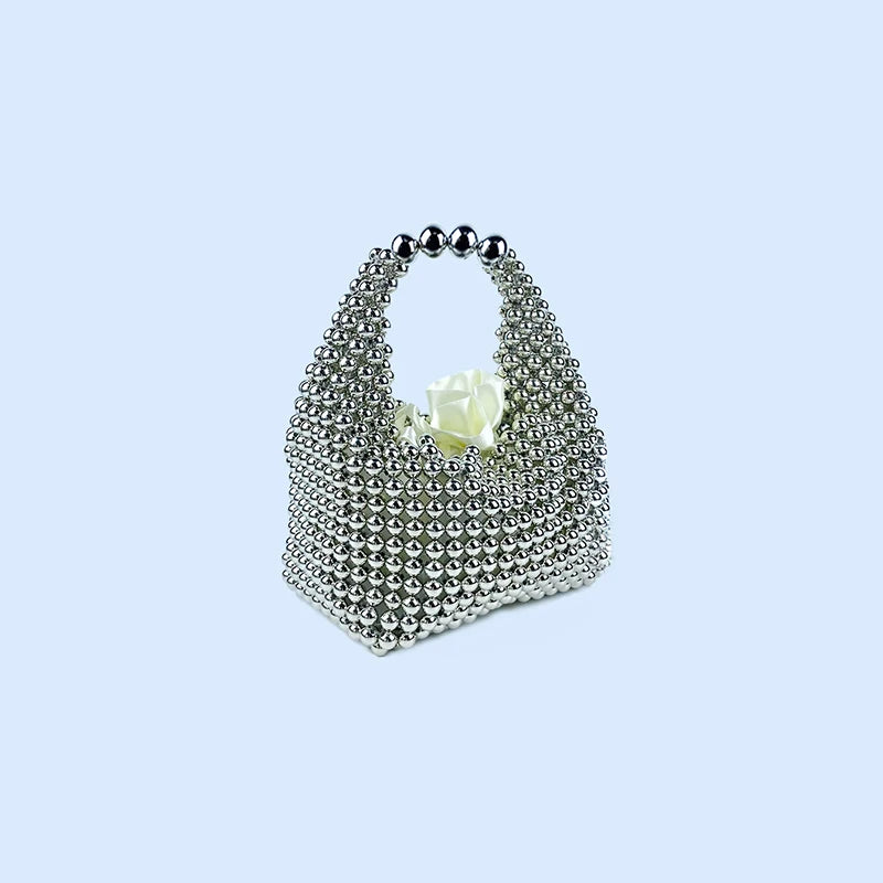 European and American high-end texture handmade silver beaded pillow bag, banquet bag, fashionable and versatile