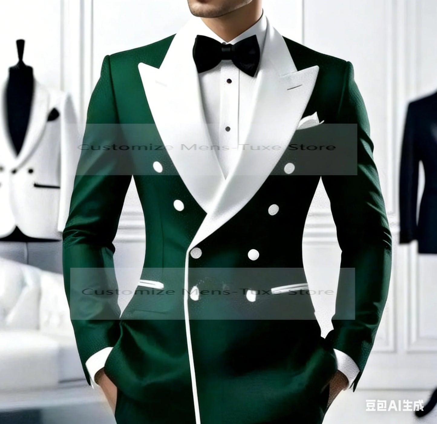 White Lapel Black Formal Occasion Men Suit Groom Groomsman Wedding Party Prom Business Casual Tuxedos 2 Piece Set Blazer Pants